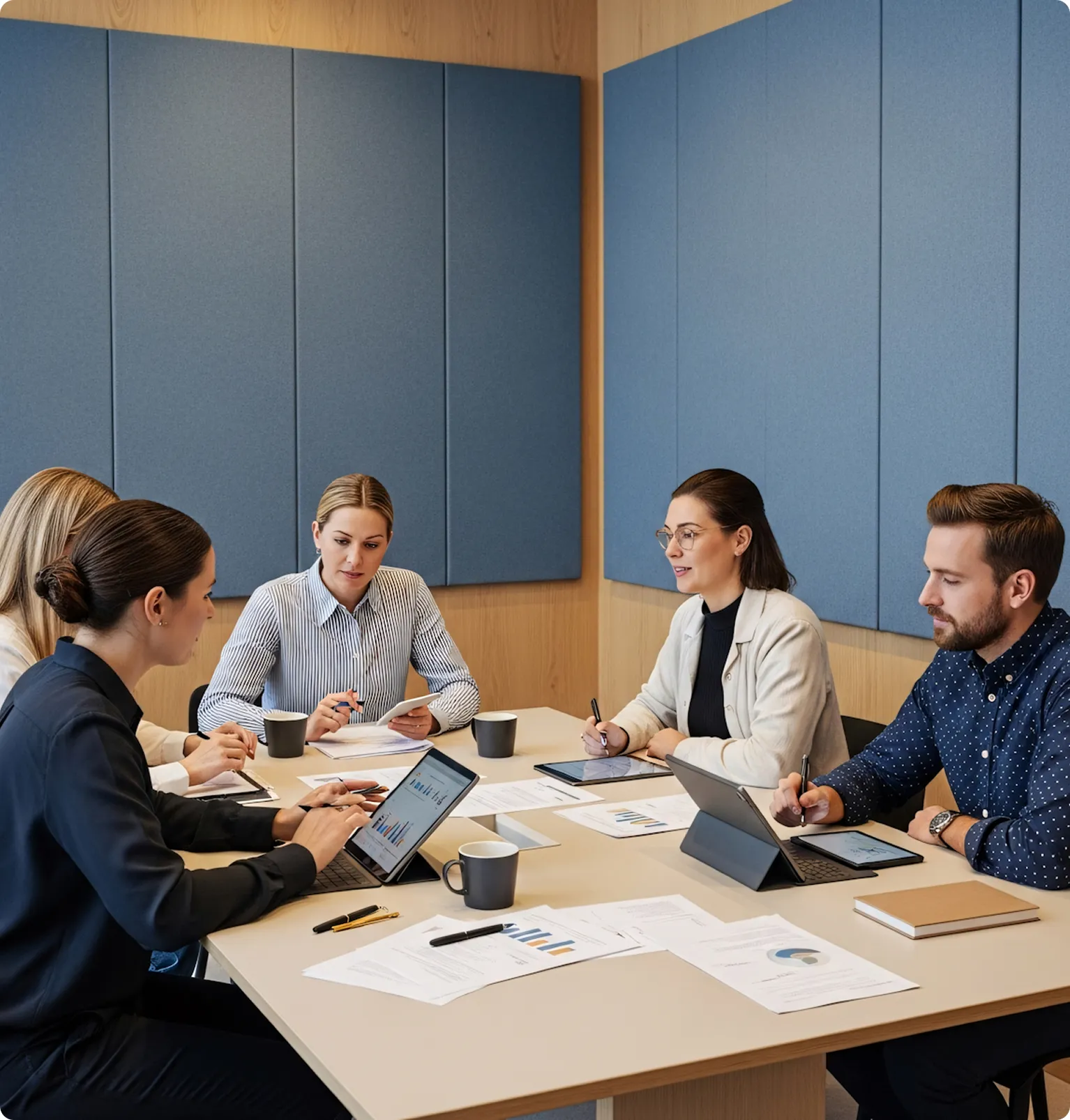 The PRCOM team at work in an open-plan newsroom
